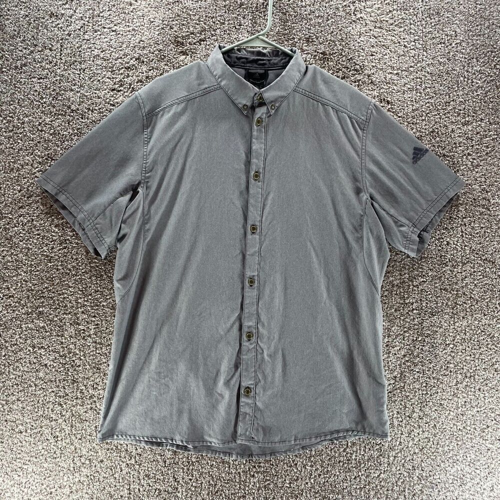 Adidas Outdoor Shirt Mens Large Gray Short Sleeve Button Up Casual Vented Poly